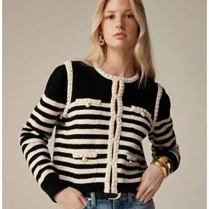 J. Crew NWT Odette Sweater lady jacket Cardigan in striped bouclé Medium